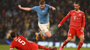 <p>Die Bayern werden Kevin De Bruynes (Mitte) Manchester City den Einzug ins Halbfinale nicht kampflos überlassen.</p>