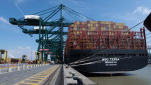<p>Ein Blick auf die MSC Tessa im Antwerpener Hafen</p>