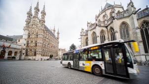 <p>Ein Blick von außenauf das Rathaus von Löwen</p>