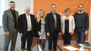 <p>Dieses Bild entstand bei einer Pressekonferenz der CSP im September 2019: Pascal Arimont, Robert Nelles, Jolyn Huppertz, Colin Kraft, Sandra Houben und Jérôme Franssen (von links).</p>