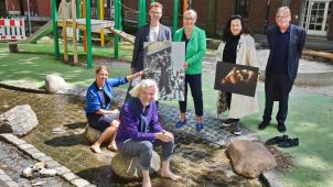 <p>Freuen sich auf das vielfältige Programm des Innenstadtmorgen Festivals: (v. l.) Dr. Daniela Karow-Kluge, Markus Ulrich (vorne), Kai Hennes, Oberbürgermeisterin Sibylle Keupen, Yvonne Eibig und Dr. Jürgen Kippenhan.</p>