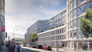 <p>So soll das Bürogebäude in der Rue du Plan-Incliné aussehen. Im Hintergrund erkennt man den Lütticher Bahnhof.</p>