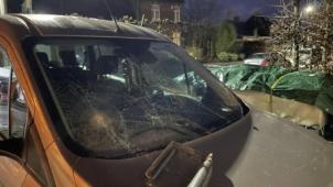 <p>In der Leemstraat war ein Dachziegel auf einem Auto gelandet.</p>