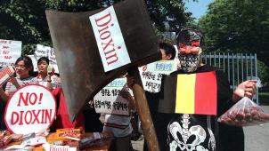 <p>Weltweit, wie hier in Südkorea, sorgte das belgische „Chicken-Gate“ für Aufsehen und Proteste.</p>