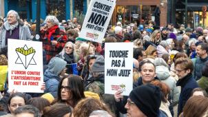 <p>Eine von der Judenorganisation CCOJB organisierte Kundgebung gegen Antisemitismus in Brüssel (2023)</p>