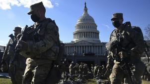 <p>Sicherheitsmaßnahmen am Kapitol in Washington, das Anfang 2021 gestürmt worden war.</p>
