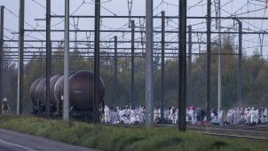 <p>Die Aktion der Gruppe „Code Rouge“ in Feluy</p>