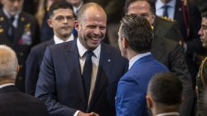 <p>Verteidigungsminister Theo Francken im Kreise seiner NATO-Amtskollegen</p>