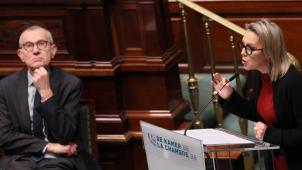 <p>Sozialisten im Streit, die eine in der Oppositon, der andere in der Mehrheit: Ludivine Dedonder (PS) und Gesundheitsminister Frank Vandenbroucke (Vooruit) im Kammerplenum.</p>