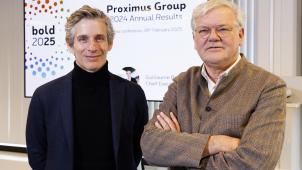 <p>Proximus-CEO Guillaum Goutin (l.) und Verwaltungsratspräsident Stefaan De Clerck</p>