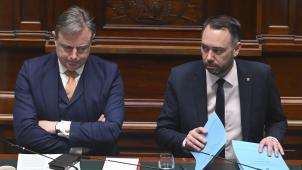 <p>Diplomatische Eiszeit zwischen Brüssel und Kigali: Premier Bart De Wever (links)und Maxime Prévot (rechts) haben aktuell keinen Grund zur Freude.</p>