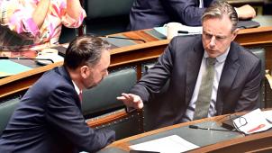 <p>Premierminister Bart De Wever (r.) und Außenminister Maxime Prévot befinden sich in der Nahostfrage nicht auf der gleichen Wellenlänge.</p>