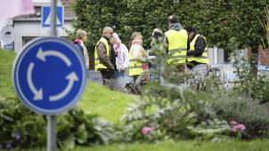 <p>Blick auf den Protest der „Gelbwesten“</p>