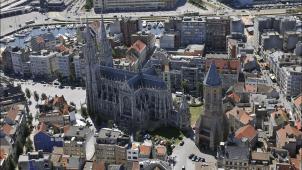 <p>Ein Blick von oben auf das Stadtzentrum von Ostende</p>