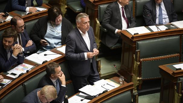 <p>Patrick Dewael (stehend) setzte Pragmatismus vor Eleganz und leitete als Alterpräsident die konstituierende Sitzung der Kammer von seinem Sitzplatz aus.</p>