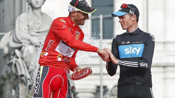 <p>Juan Cobo (links) musste seinen Vuelta-Sieg an Chris Froome (rechts) abtreten.</p>