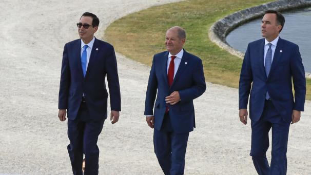 <p>Steve Mnuchin, Finanzminister der USA, der deutsche Finanzminister Olaf Scholz und Bill Morneau, Kanadas Finanzminister (von links) während des Treffens der G7-Finanzminister.</p>