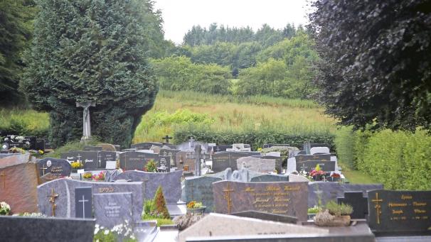 <p>Die Wiese im Hintergrund wird künftig in den Friedhof von Robertville integriert werden.</p>