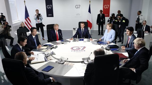 <p>Gesprächsrunde am letzten Tag des G7-Gipfels.</p>