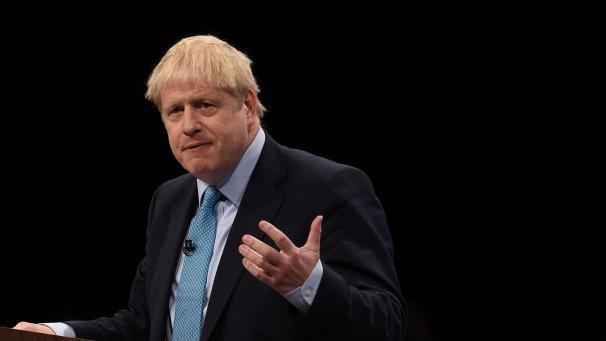 <p>Johnson am Mittwoch bei seiner Rede in Manchester.</p>
