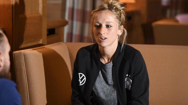 <p>Kathy Hendrich am Mittwoch in Aachen. Das Spiel gegen die Ukraine werden zahlreiche Freunde und Familienangehörige besuchen.</p>