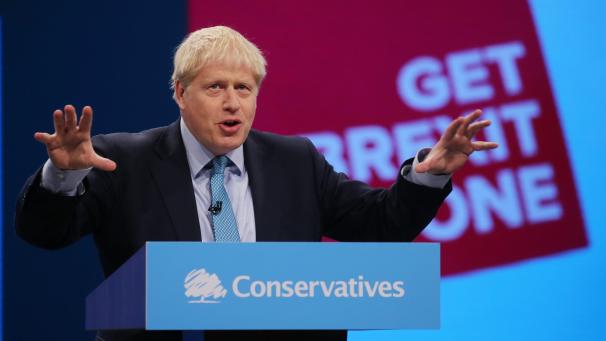 <p>Johnson bei seiner Rede zum Abschluss des Parteitags der Konservativen in Manchester.</p>
