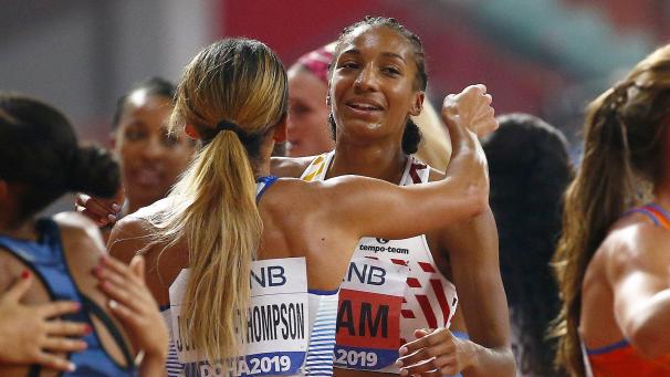 <p>Nafi Thiam (links) musste Katarina Johnson-Thompson diesmal den Vortritt lassen.</p>