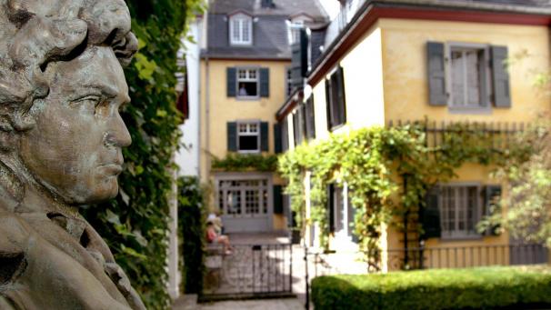 <p>Eine Büste des Musikers und Komponisten Ludwig van Beethoven steht im Garten des Beethoven-Geburtshauses.</p>