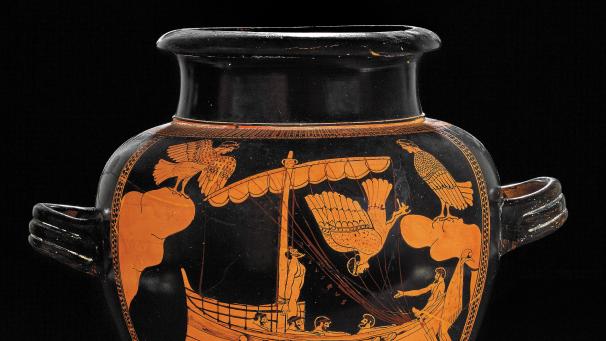 <p>Eine antike Keramikvase „Odysseus und die Sirenen gehört zu den Exponaten.</p>