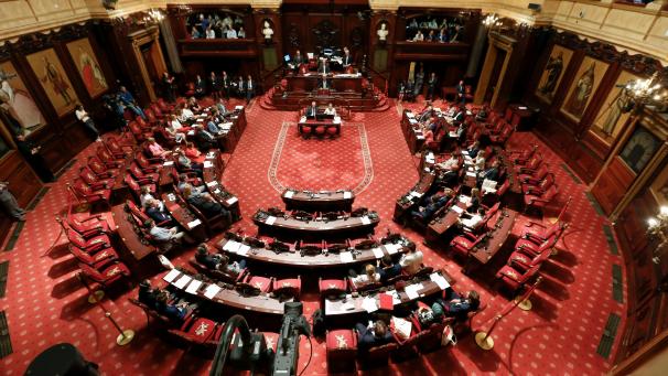 <p>Blick ins Plenum des Senates mit seinen altehrwürdigen roten Plüschsesseln.</p>