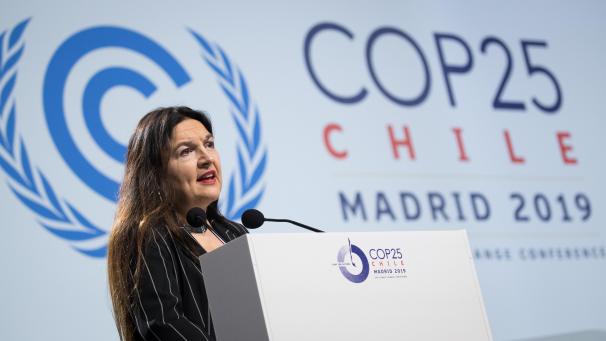 <p>Marie Christine Marghem spricht bei der UN-Klimakonferenz in Madrid.</p>