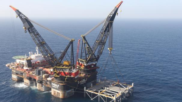 <p>Eine Ölplattform im Leviathan-Erdgasfeld im Mittelmeer vor der israelischen Küste</p>