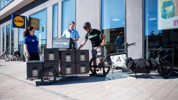 <p>Der Discounter Lidl hat einige Monate lang Lebensmittel per Fahrrad geliefert.</p>