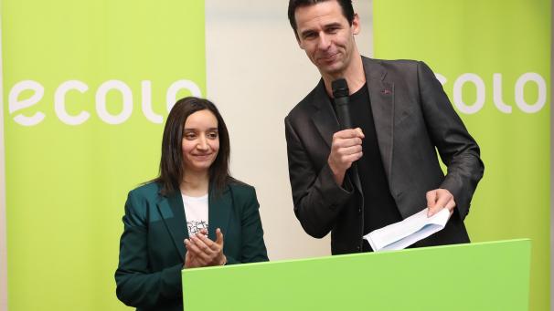 <p>Die Co-Vorsitzenden von Ecolo, Rajae Maouane und Jean-Marc Nollet, beim Neujahrsempfang.</p>