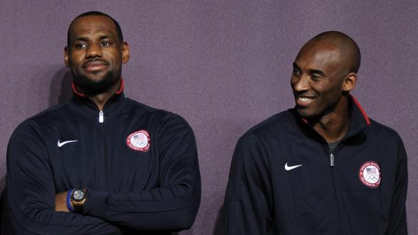 <p>„King James“ (l.) und „Black Mamba“ während der Olympischen Spiele in London 2012</p>