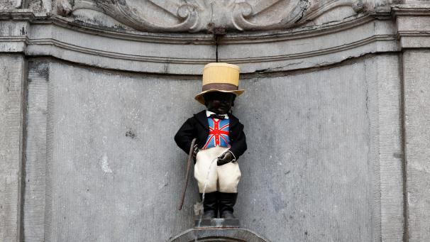 <p>Der Manneken Pis war zur Brexit-„Farewell Party“ im Union Jack ausstaffiert.</p>