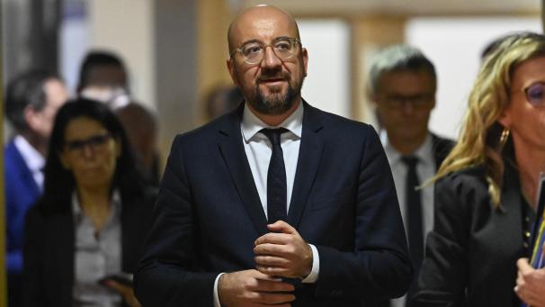 <p>Ratspräsident Charles Michel (MR) während des Sondergipfels am Donnerstagabend.</p>