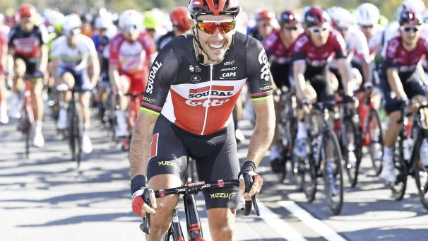 <p>Trotz seiner 37 Jahre ist Exweltmeister Philippe Gilbert noch immer mit sehr großer Freude bei der Sache.</p>
