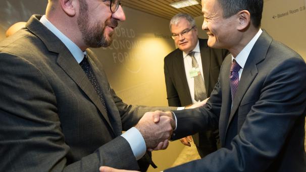 <p>Jack Ma (r.) bei einem Treffen mit Ex-Premier Charles Michel im Januar 2019.</p>
