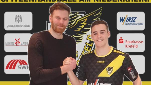 <p>Am Mittwochmorgen verkündete die HSG Krefeld die Ankunft des Eynatteners Nick Braun (rechts).</p>