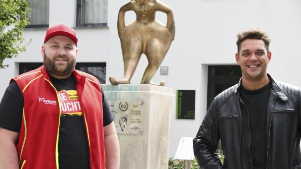<p>Nach der Zusammenarbeit bei der Hymne der AS Eupen hat sich Mike Nüchtern (links) auch bei seinem jüngsten Projekt die Untersützung von „Team Belgien“ (hier Steven Fritsch) gesichert.</p>