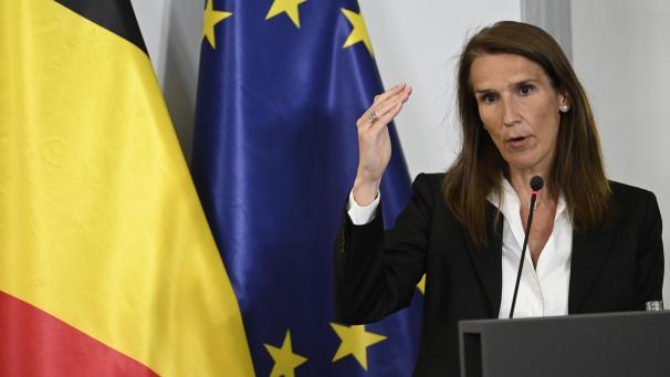 <p>Premierministerin Sophie Wilmès bei einer Pressekonferenz am Donnerstag, 23. Juli 2020.</p>