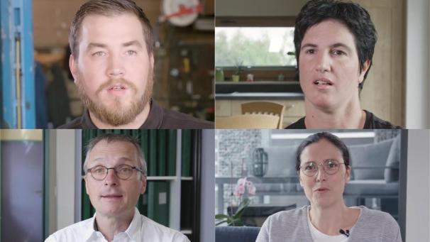 <p>Standen für die Serie der DG vor der Kamera: Johann Krings (oben links), Béatrice Hermann (oben rechts), Martin Lamsfuss (unten links) und Valérie Loyens (unten rechts).</p>