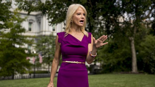 <p>Kellyanne Conway, Beraterin des US-Präsidenten Trump, spricht mit Journalisten vor dem Westflügel des Weißen Hauses.</p>