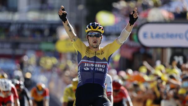 <p>Primoz Roglic entschied die erste Bergankunft der diesjährigen Tour de France für sich.</p>