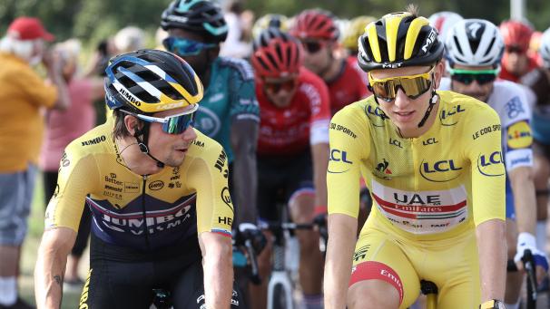 <p>Stehen im aktuell im Mittelpunkt: Primoz Roglic (links) und Tadej Pogacar.</p>