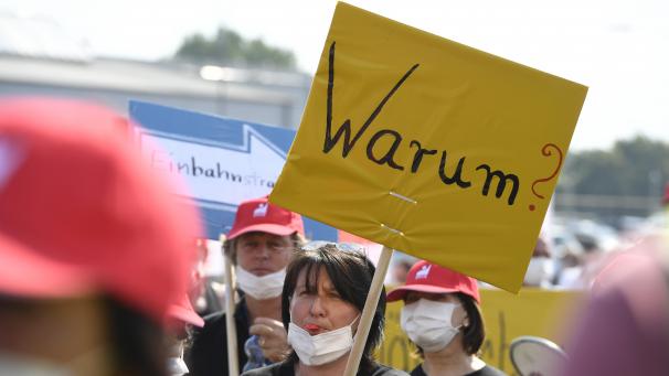 <p>Conti-Mitarbeiter protestieren in Aachen</p>