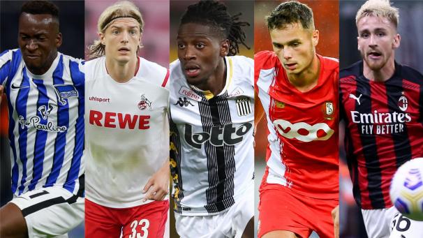 <p>Dodi Lukebakio, Sebastiaan Bornauw, Joris Kayembe, Zinho Vanheusden und Alexis Saelemaekers (v.l.) sind neu im A-Kader der Nationalmannschaft.</p>