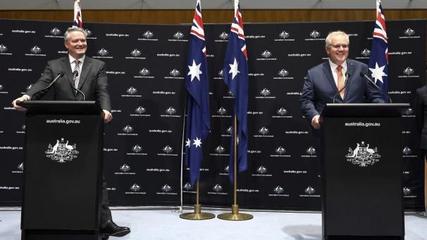 <p>Der australische Premierminister Scott Morrison (rechts) hat seinen Finanzminister Mathias Cormann (links) für den Posten des Generalsekretärs der OECD nominiert. Der 50-jährige Raerener steht seit sieben Jahren dem Finanzressort des Landes vor und wird den Posten Ende Oktober verlassen.</p>
