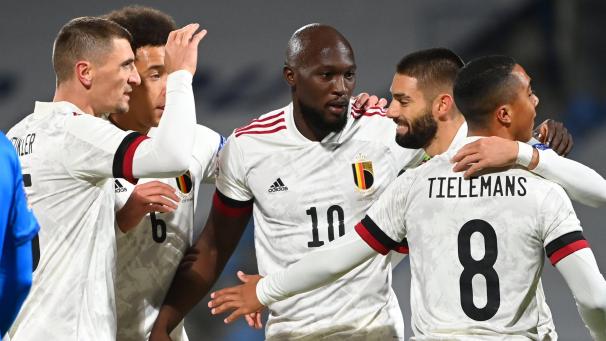 <p>Romelu Lukaku (Mitte) traf doppelt für die belgische Mannschaft.</p>